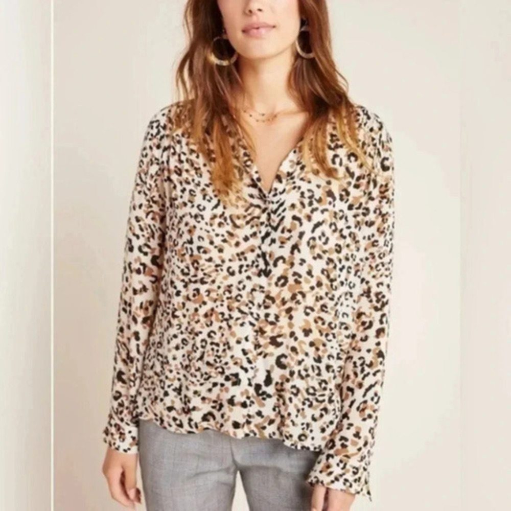 Anthropologie Clothe & Stone Luisa Leopard  button down womens shirt size Small